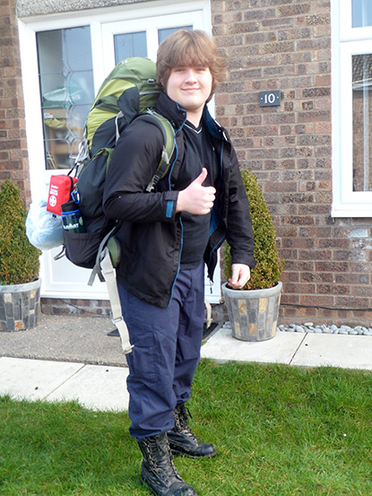 Tristan leaving for a Duke of Edinburgh expedition