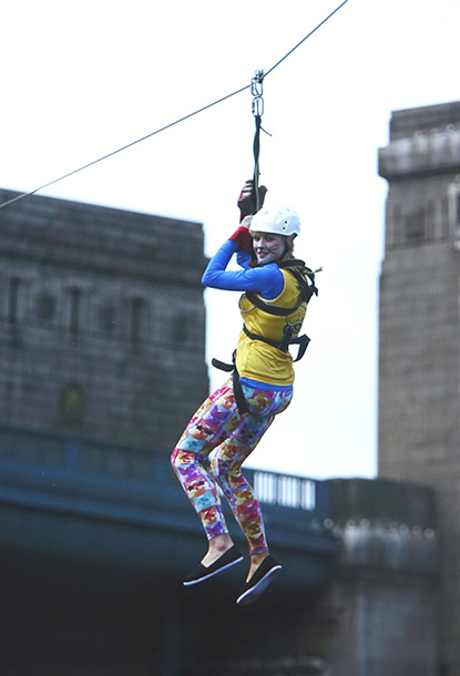 Emma Seed zip wiring across the River Tyne for Cats Protection