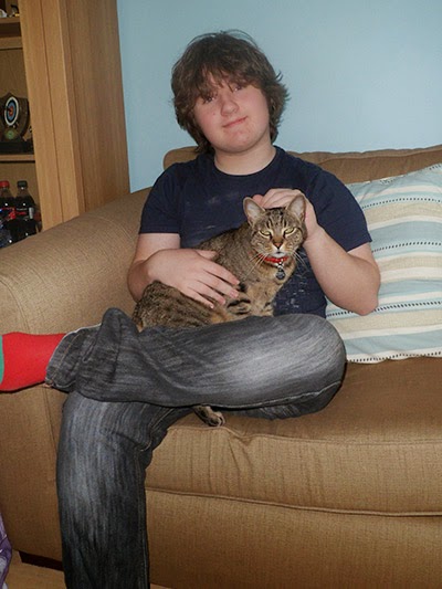 Tristan Goodway-Sims with his cat Chewy